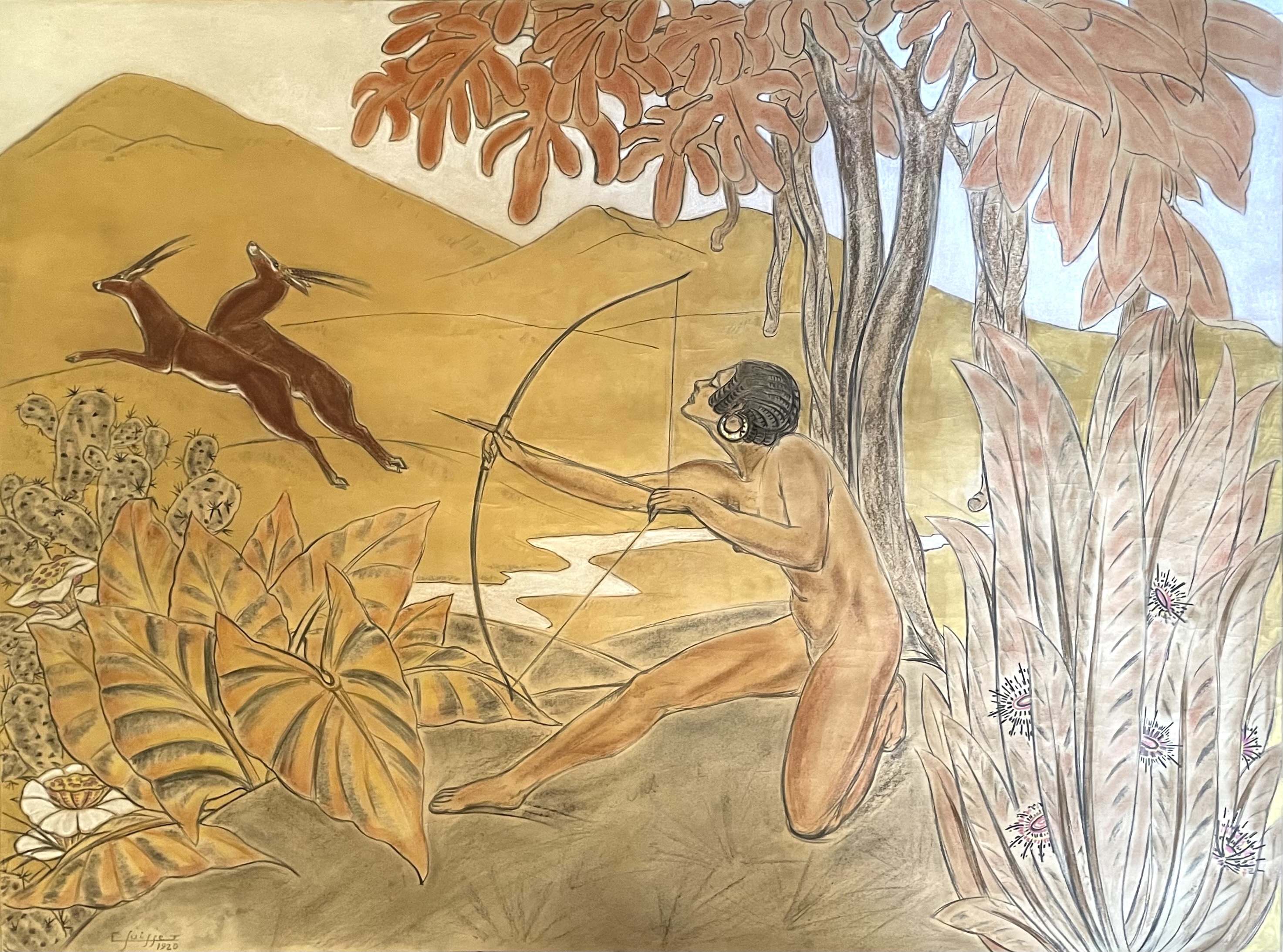 Amazone à l'arc et antilopes, 1920.